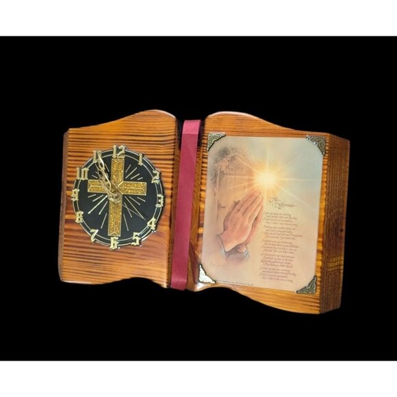 Wooden Prayer Plaque Clock With Vintage Cross & Poem 17x10" decorative vintage - Picture 4 of 6